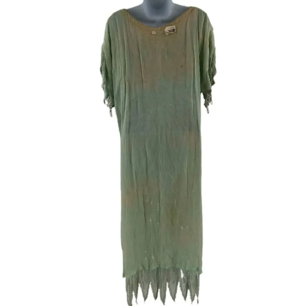 Vintage Mint Green & Silver Sequin Dress with Beaded Pearl Fringes | Large - Picture 5 of 9
